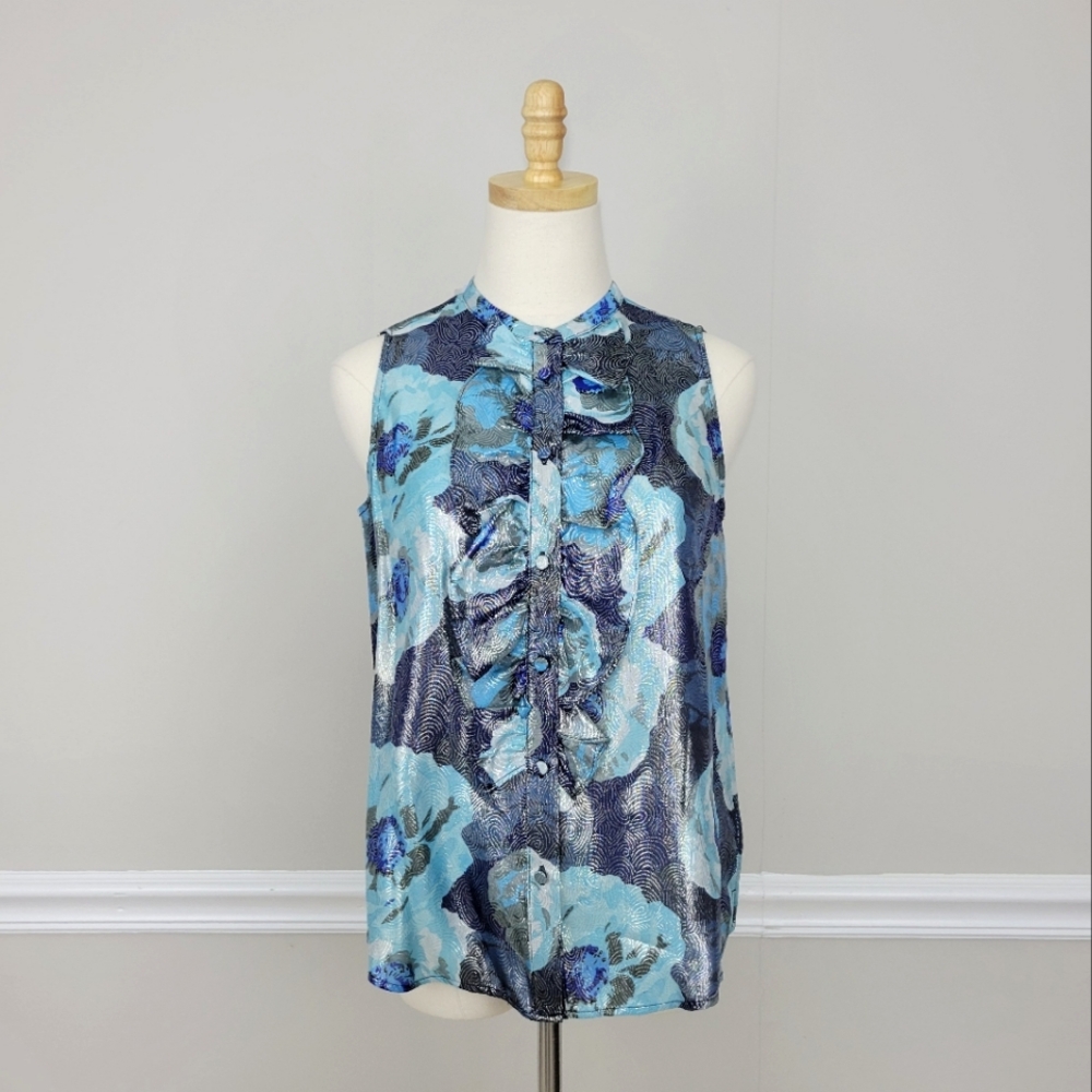 J.Crew Silky Floral Print Ruffle Sleeveless Top Size XS
